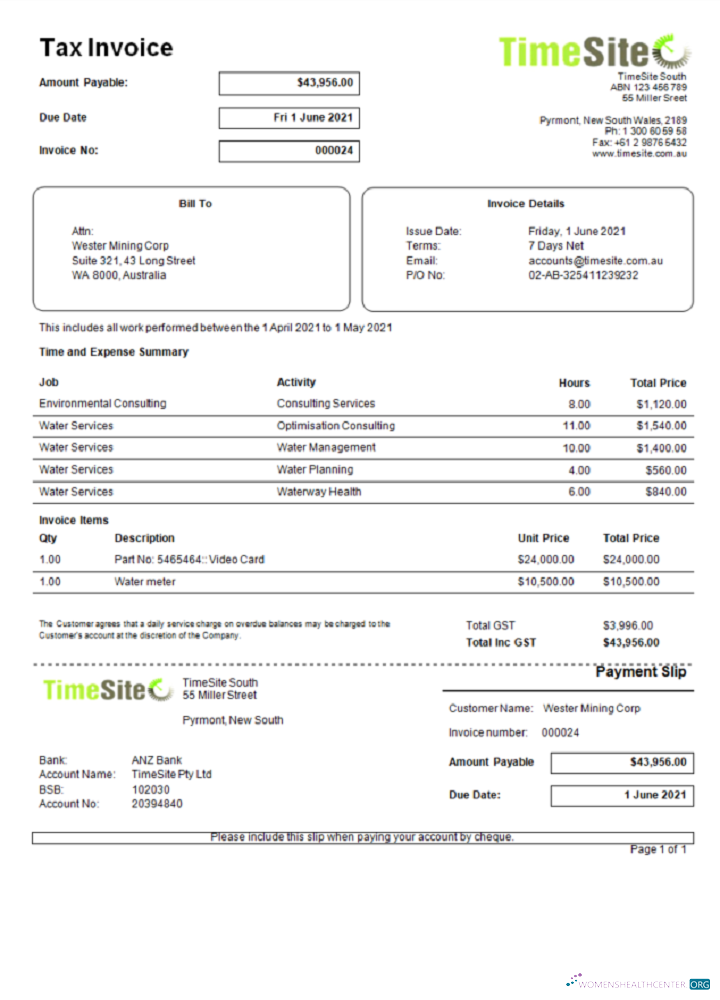 Download Australia TimeSite easy to use application invoice Photoshop template